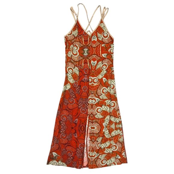 Refazenda Brazilian Tribal Print Midi Dress Orange XS Tropical Resort‎ Boho - Picture 2 of 10